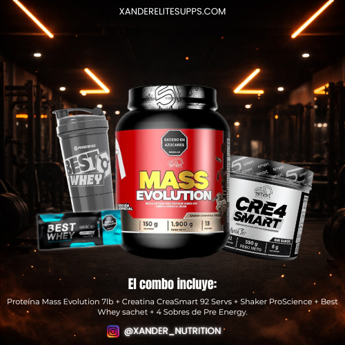 Combo Mass Evolution 7lbs + Cre4Smart 92 servs + Shaker + Best Whey